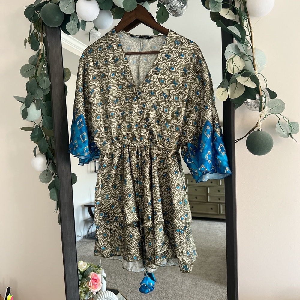 Mini dress with blue and gold accents #minidress